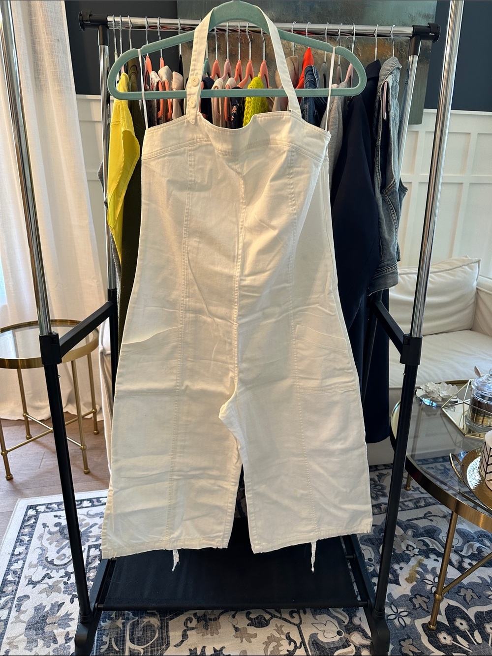 White Halter Denim Jumpsuit